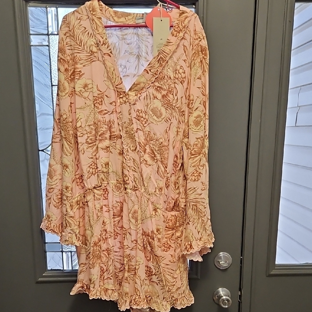 NWT SIZE 2X Floral Pink and Tan Romper